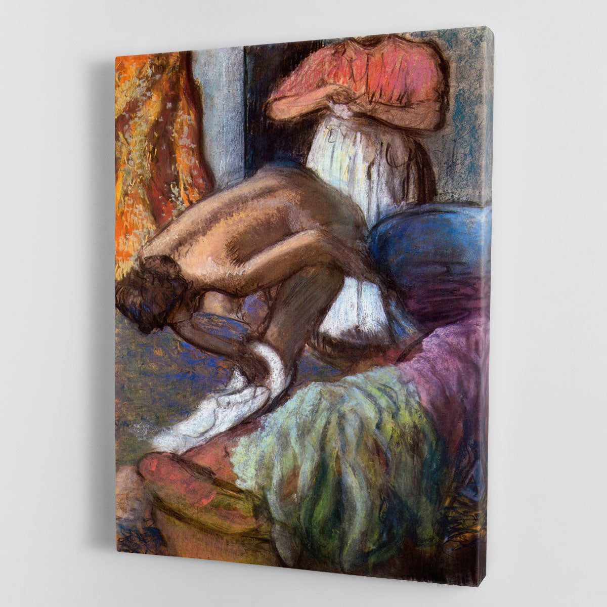 Canvas print of Degas' 'The Strengthening After the Bathwater', showcasing a serene woman in a graceful pose.